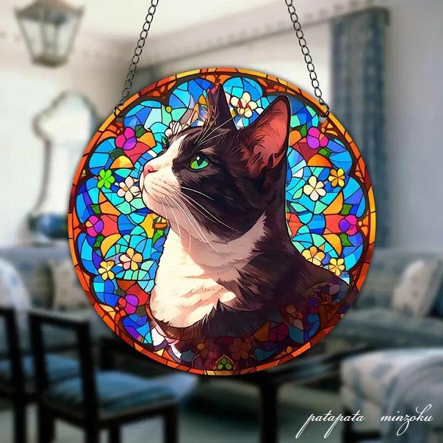 ハチワレ 猫 アクリルプレート アクリルペンダント ディスプレイ