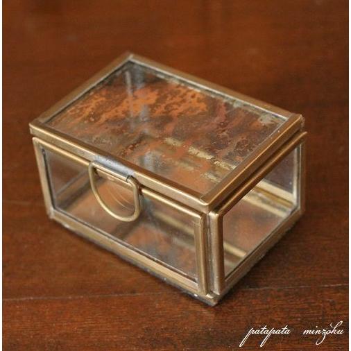 真鍮 ガラス ジュエリーボックス S アンティークゴールド ガラス