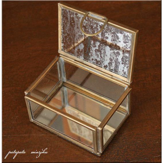 真鍮 ガラス ジュエリーボックス S アンティークゴールド ガラス