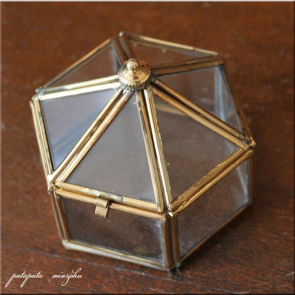 真鍮 六角 ガラスボックス S ケース アンティーク調 ブラス 六角形