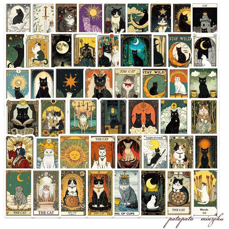 猫 タロットカード ステッカー 50枚セット C 防水 装飾ステッカー ねこ