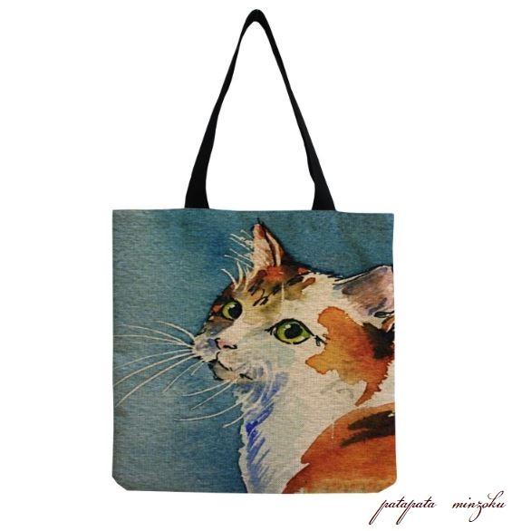 トートバッグ 三毛猫 ミケ猫 エコバッグ 油絵 風 雑貨 ねこ ネコ 猫 