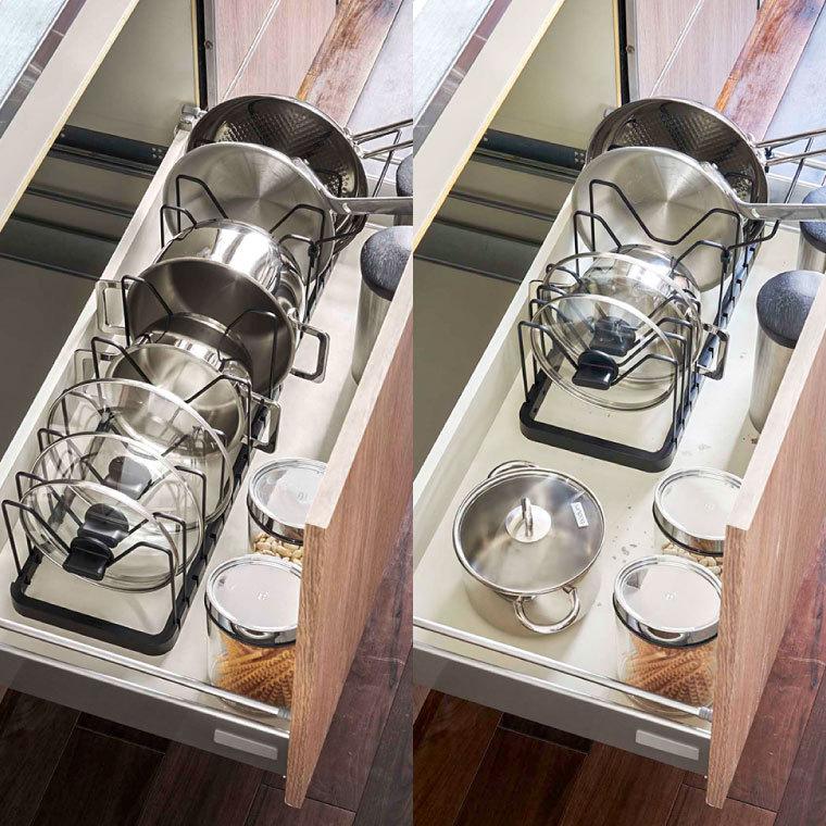 tower 山崎実業 シンク下 伸縮鍋蓋＆フライパンスタンド タワー キッチン 公式 ホワイト/ブラック フライパン収納 鍋フタ シンク下収納 送料無料 | tower | 01