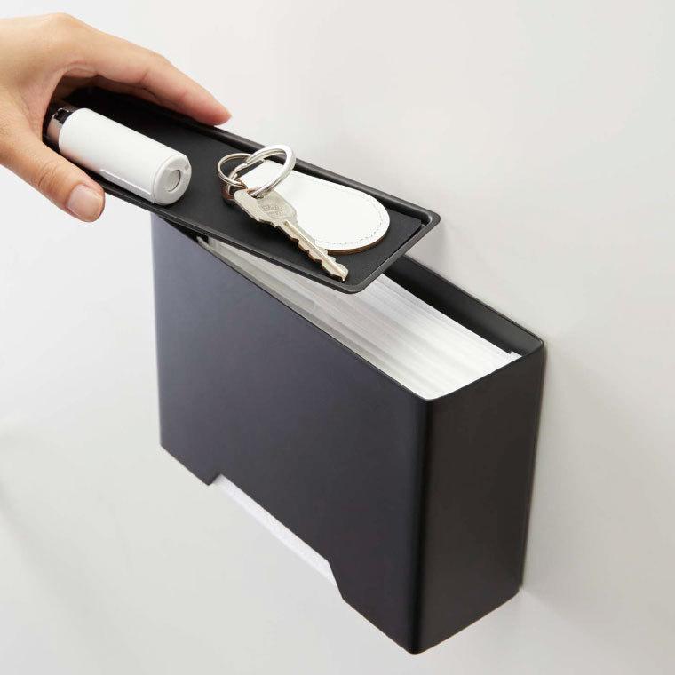 tower 山崎実業 マグネットマスクホルダー タワー 収納 公式 ホワイト/ブラック 送料無料 マスクケース 玄関 マスク入れ 使い捨てマスク収納 | tower | 02