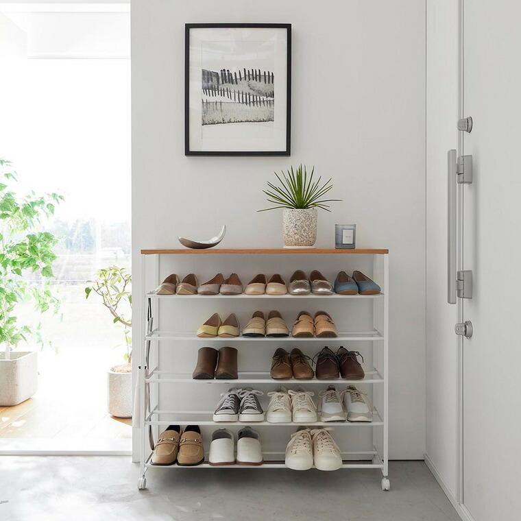 tower 山崎実業 天板付きシューズラック タワー 5段 キャスター付 W90