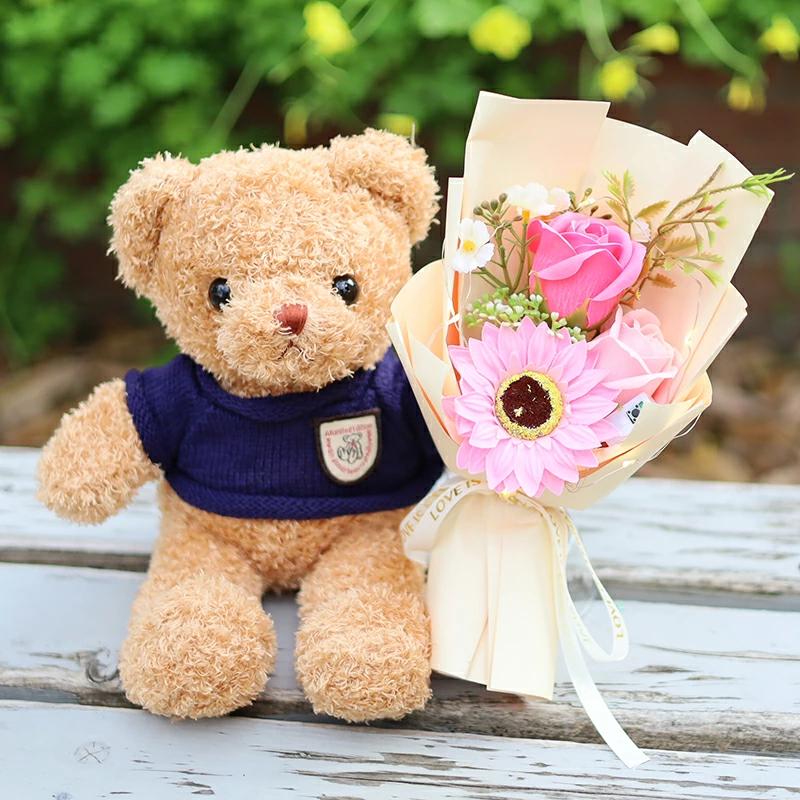 母の日 LEDライト付き フラワーギフト ぬいぐるみと花束セット ギフト