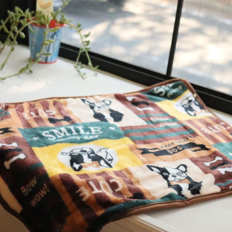 ブランケット Lサイズ 犬 柄 ペット用毛布 ひざ掛け モコモコ 犬用 猫