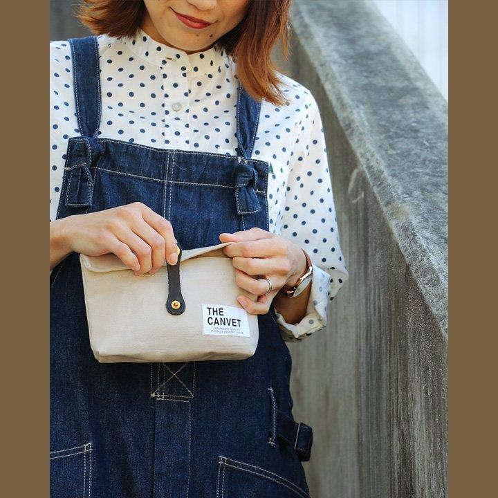 ポーチ Sサイズ パラフィン加工 8号キャンバス 栃木レザー ヌメ革 スナップボタンベルト 日本製 メンズ パティ THE CANVET ザ・キャンベット (メール便25) | PATY | 13