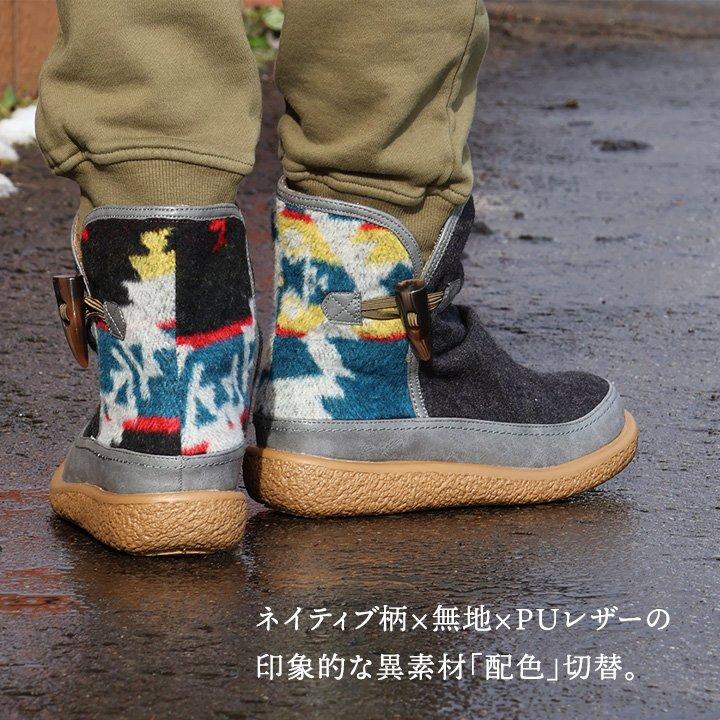 ブーツ ミドル丈 暖かい 裏ボア レディース 軽い 片手で履ける ゴム トグルボタン ネイティブ柄 民族柄 異素材切り替え | PATY | 09