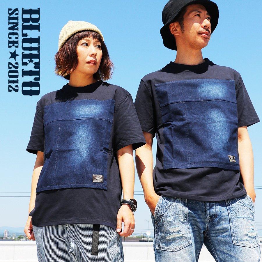 Tシャツ 半袖 クルーネック リメイク風 デニム パッチワーク 切り替え ミドルウェイト 度詰め天竺 メンズ レディース Blueto Paty 通販 Paypayモール