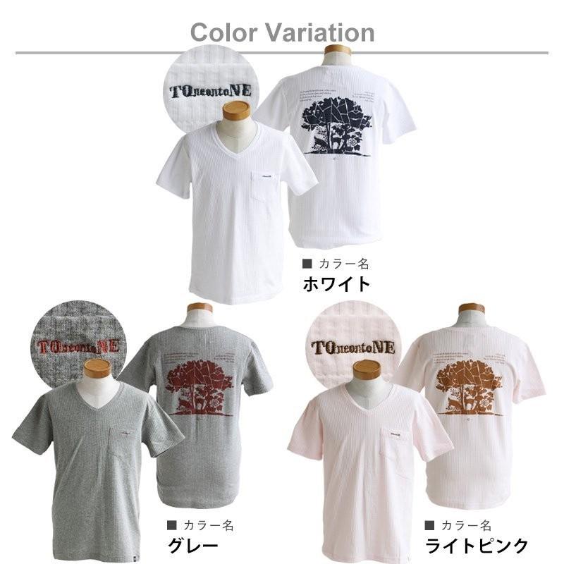 トップス 半袖 Tシャツ Vネック 胸ポケット付き カットサッカー シアサッカー バック  メンズ レディース  TOneontoNE｜paty｜16