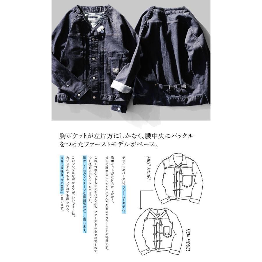 PATY Gジャン ノーカラー ジャケット デニム ストレッチ 伸縮 繊維 