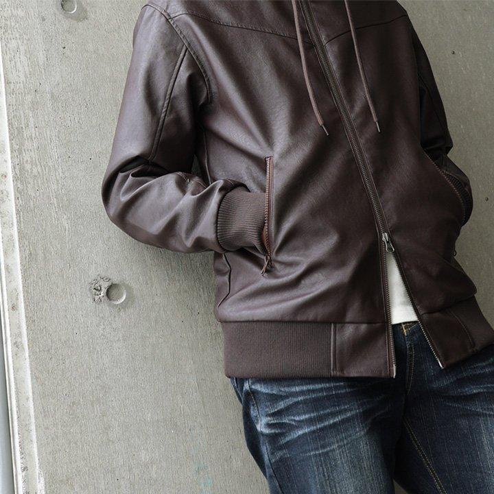 ブルゾン フェイクレザー レディース メンズ ライダース パーカー ハイネック フード 袖リブ アウター レザー ジャケット パティ ALISTAIR アリステア | ALISTAIR | 12