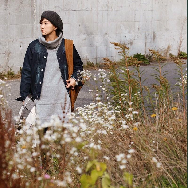 Gジャン ノーカラー ジャケット デニム 「接触冷感 ストレッチ」 ねこ