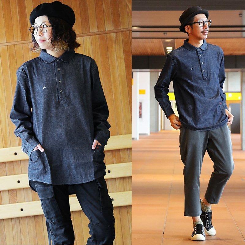 ALISTAIR シャツ 長袖 デニムシャツ スリム 丸襟 プルオーバー