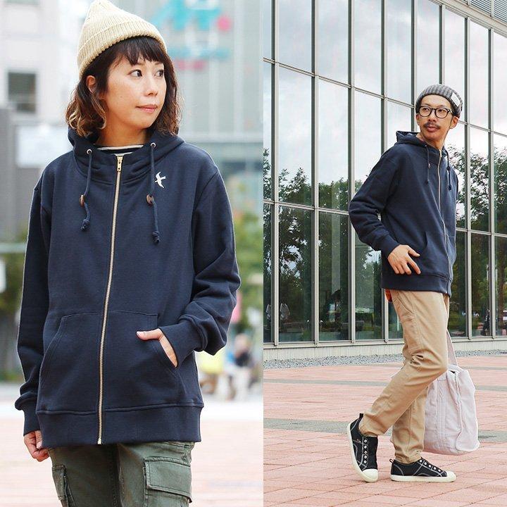 PATY パーカー ジップアップ ハイネック 長袖 フード 刺繍 ツバメ ワン