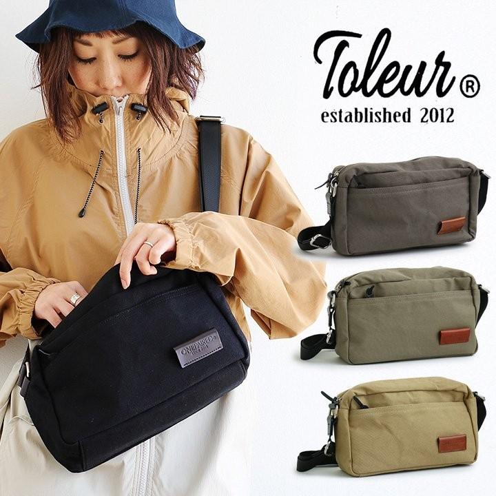 toleur ショルダーバッグ 鞄 カバン BAG スクエア ハリ加工キャンバス カウレザー 牛革 ジップ コットン 斜め掛け 肩掛け カジュアル｜paty