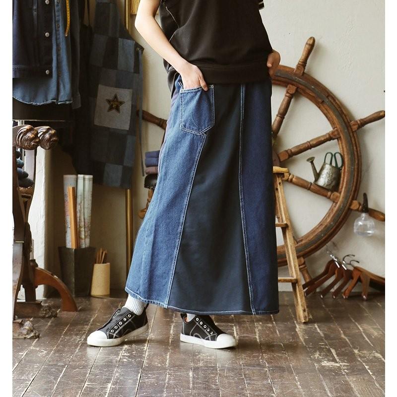 白木/黒塗り 【定価7.2万】MM6 スプライスド デニム スウェット マキシ