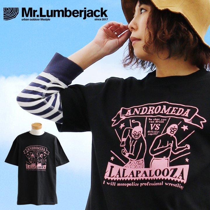 トップス Tシャツ 半袖 ティーシャツ Tee クルーネック マスクマン 前後 プリント メンズ レディース Mr.Lumberjack｜paty
