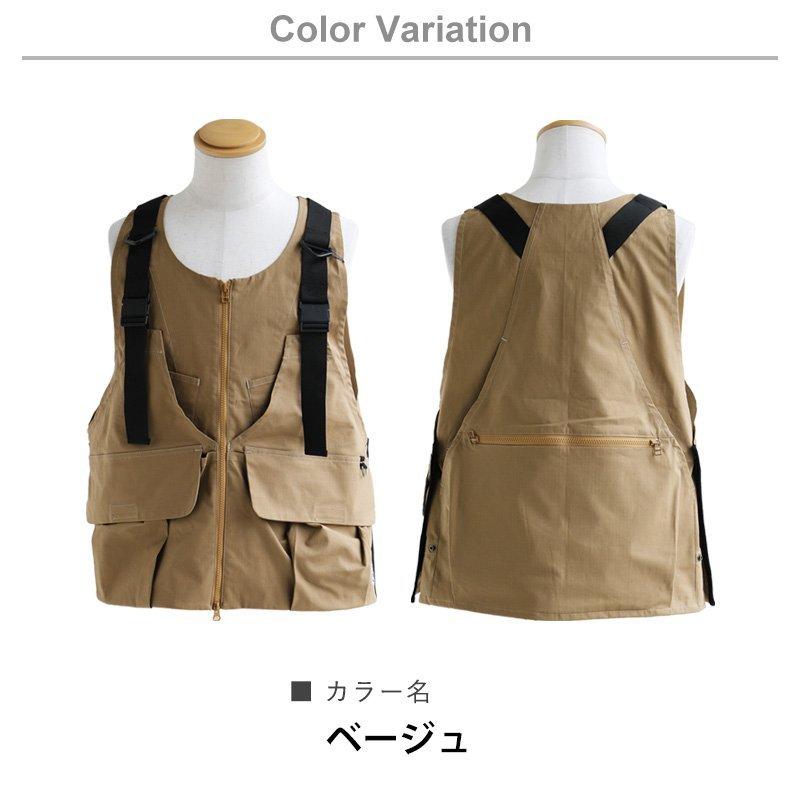 BIBビブ　エプロンワークベスト　前開き　軍師　キャメルベージュ PATY ベスト 前開き ビブス エプロンベスト ワークベスト 前後