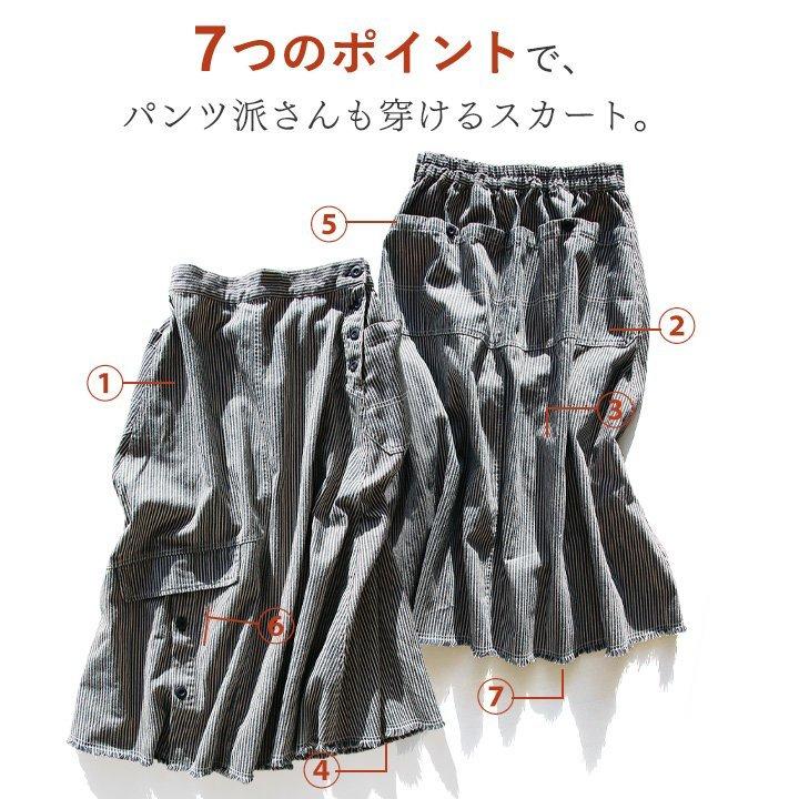 古着リメイク　紺ストライプと柔らか薄手デニムのパッチワークスカート PATY スカート ロング ロングスカート ヒッコリー ストライプ