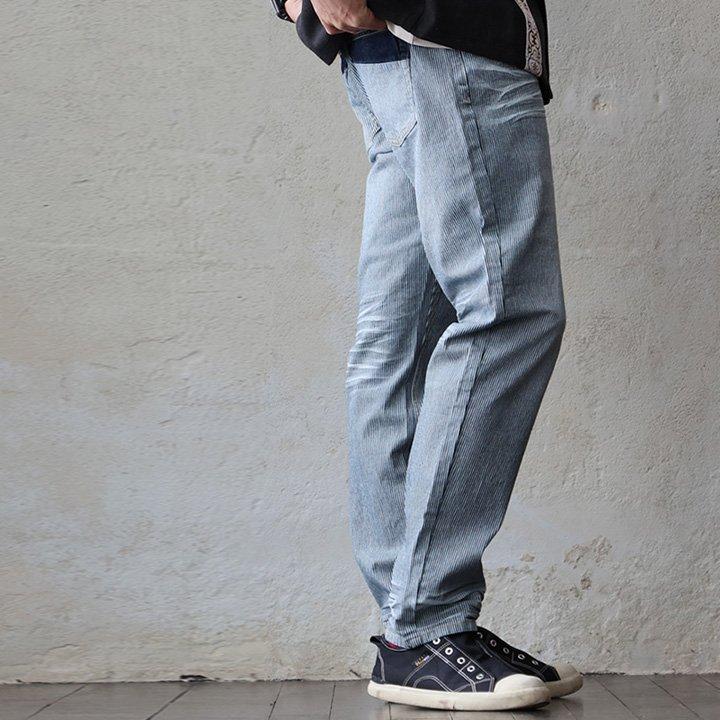 ヒッコリー デニムパンツ メンズ レディース ストライプ ストレッチ スリム ストレート ウォッシュ ポケット 内紐 アメカジ パティ BLUETO ブルート | ALISTAIR | 11