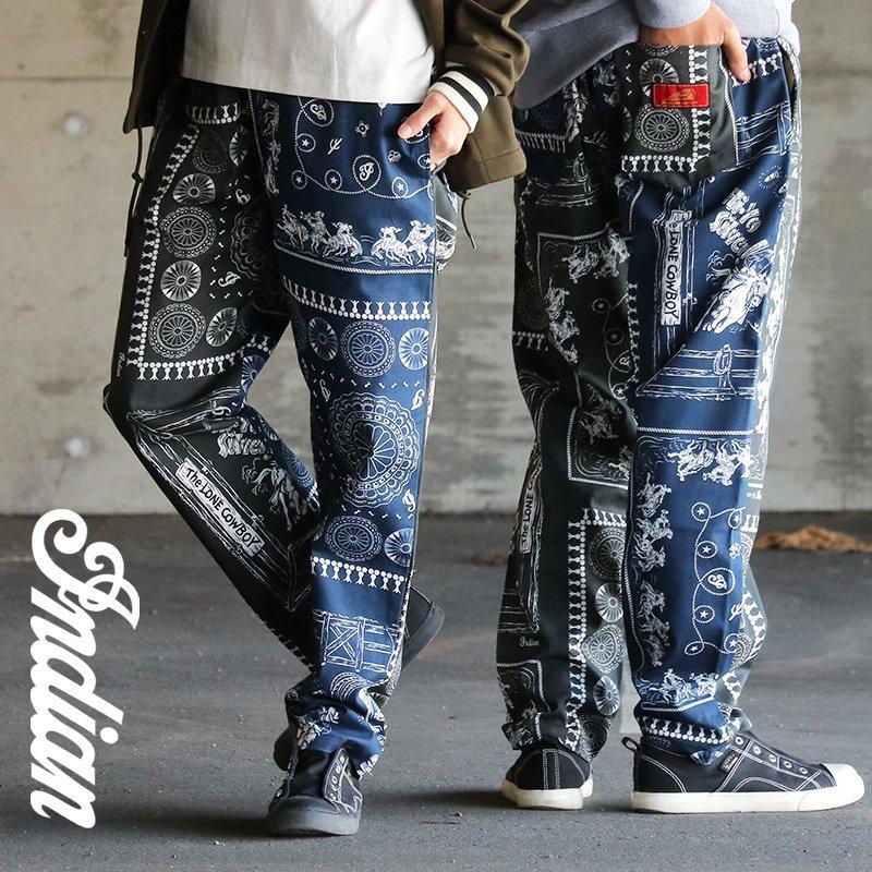 人気ブランドを パンツ テーパード テーパードパンツ ワイド 伸縮性 バンダナ 総柄 インディゴ ブラック メンズ レディース Indian 日本製 Www Muslimaidusa Org