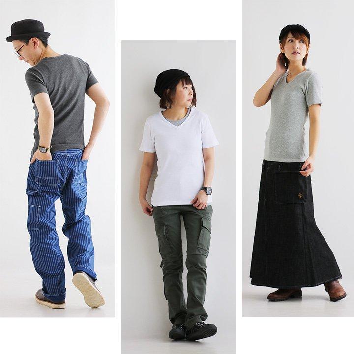 Tシャツ 半袖 Vネック テレコ 伸縮 ストレッチ シンプル スタンダード おうち時間 買い物 ホワイト ブラック グレー メンズ レディース | PATY | 02