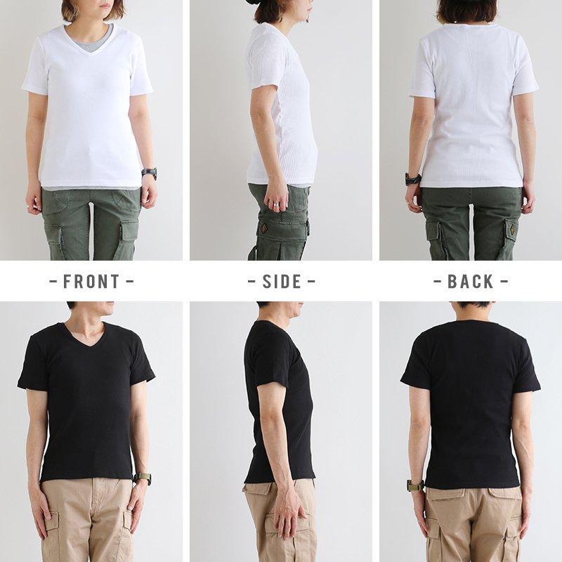 Tシャツ 半袖 Vネック テレコ 伸縮 ストレッチ シンプル スタンダード おうち時間 買い物 ホワイト ブラック グレー メンズ レディース | PATY | 06