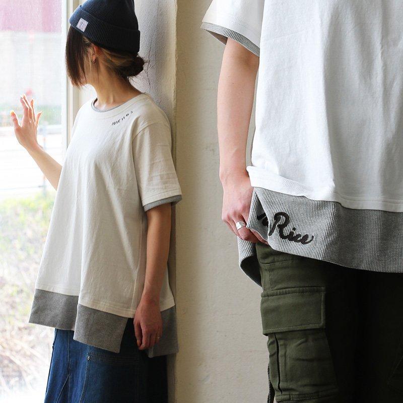 Tシャツ レディース 半袖 重ね着風 フェイクレイヤード お尻が隠れる ワイドシルエット クルーネック 天竺 ミニワッフル 刺繍 Lime R Paty 通販 Yahoo ショッピング