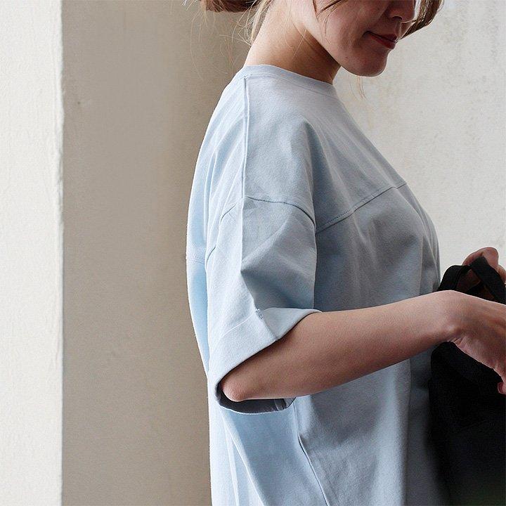 チュニック 五分袖 ロング ワイド レディース すっきり 着痩せ 切替 夏 夏服 tシャツ 綿100％ コットン バック ボタン パティ Souple スプル (メール便50) | PATY | 20