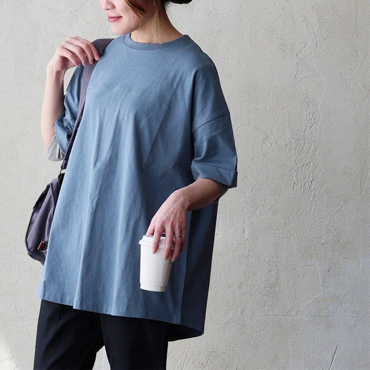 チュニック 五分袖 ロング ワイド レディース すっきり 着痩せ 切替 夏 夏服 tシャツ 綿100％ コットン バック ボタン パティ Souple スプル (メール便50) | PATY | 17