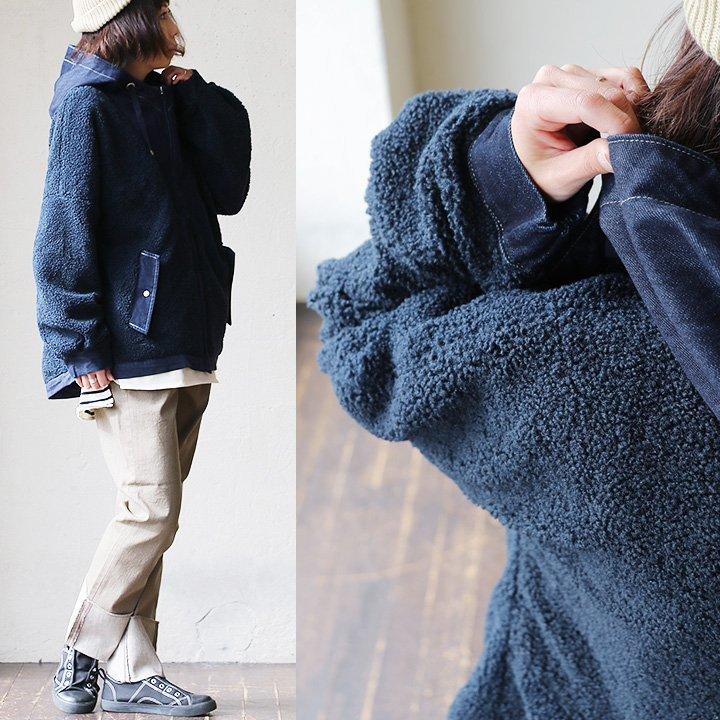 アウターアノラック パーカー ブルゾン ジャケット 長袖 ボア シープボア デニム 体型カバー ゆったり 大きい 暖かい 裏地付き Antgauge | PATY | 01