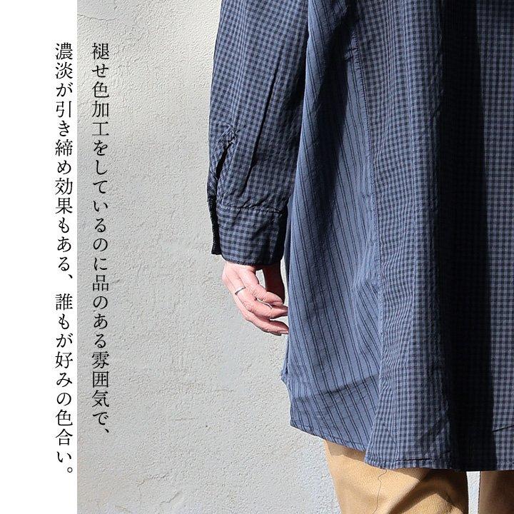 シャツ レディース ワイド すっきり 着痩せ 長袖 薄手 綿100 コットン ロング丈 バンドカラー ギンガム 大きめ パティ SAIL セイル (メール便50)の画像