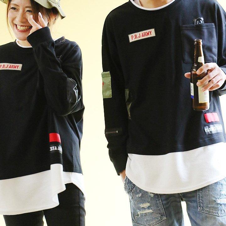 トップス Tシャツ ロンティー ロンTEE 長袖 クルーネック フェイクレイヤード重ね着 ビッグサイズ 大きいサイズ ゆったり PANDIESTA JAPAN | PATY | 03