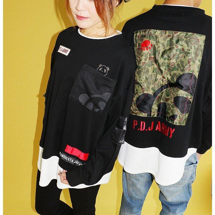 トップス Tシャツ ロンティー ロンTEE 長袖 クルーネック フェイクレイヤード重ね着 ビッグサイズ 大きいサイズ ゆったり PANDIESTA JAPAN | PATY | 04