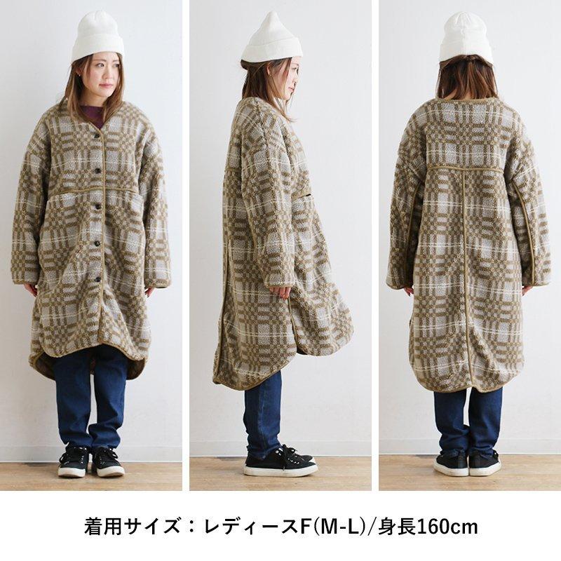 PATY コート ロングコート ロング 長袖 ノーカラー ボア 総柄 チェック