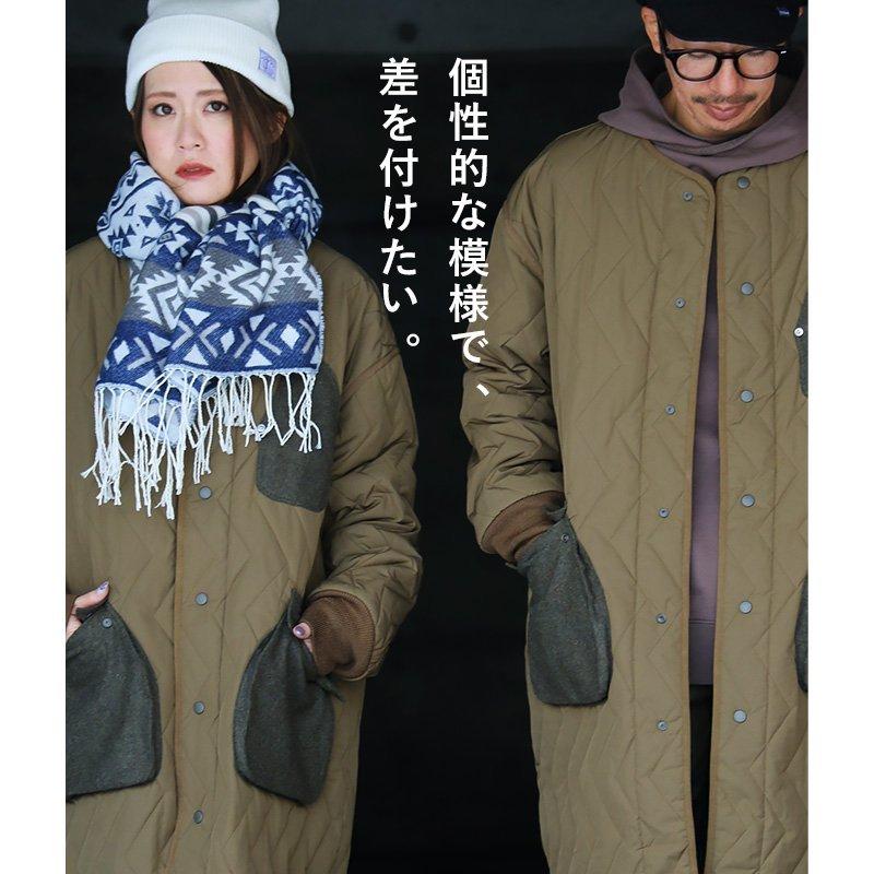 PATY コート ロング ノーカラー キルティング 波型 ステッチ 中綿