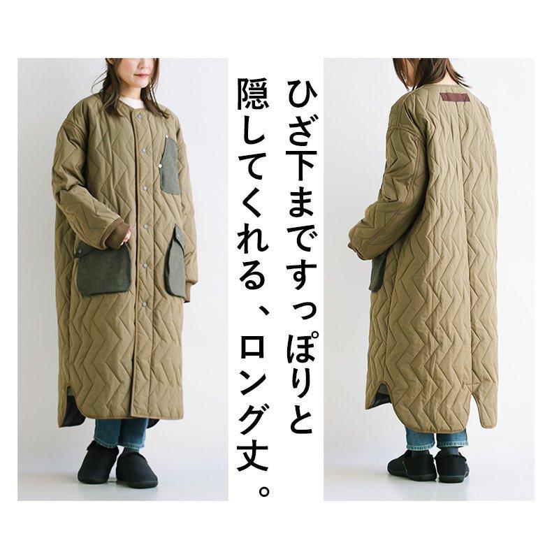 PATY コート ロング ノーカラー キルティング 波型 ステッチ 中綿