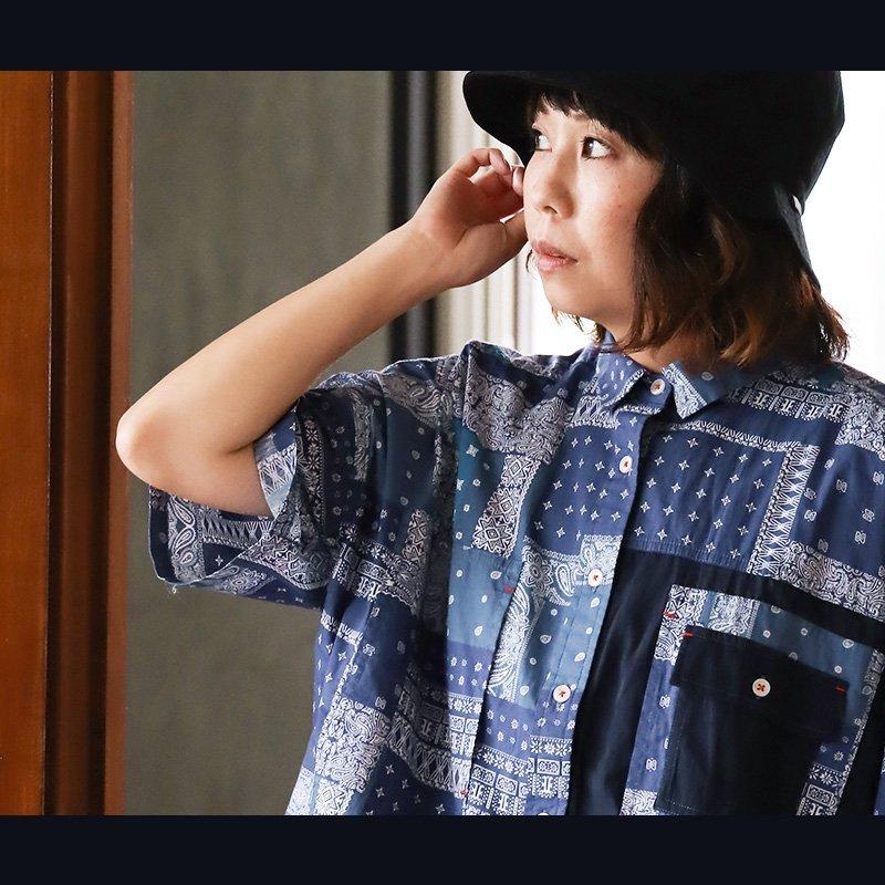 fr2golf 沖縄限定バンダナ柄シャツ　レディース PATY シャツ 半袖 レディース ワークシャツ ちび衿 ワイドシルエット