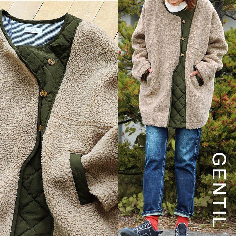 アウター ジャケット ノーカラー 長袖 レディース ボア キルティング ポリエステル100％ 暖かい 軽量 防寒 防風  PATY パティ GENTIL | PATY