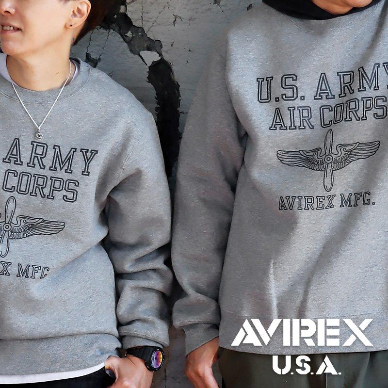 トレーナー スウェット 長袖 クルーネック メンズ レディース 無地 プリント グレー 綿 ポリエステル  PATY パティ AVIREX | AVIREX