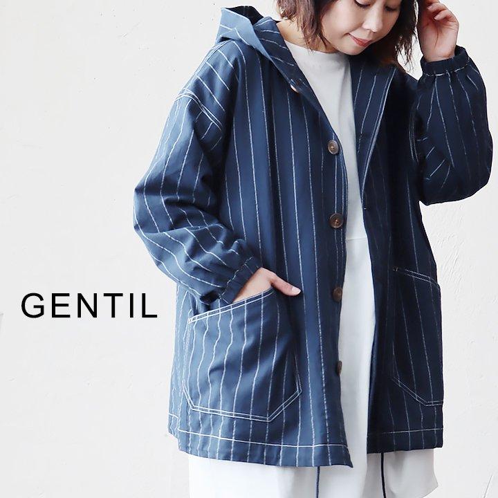 フーディー パーカー 羽織 レディース ストライプ ネイビー 綿100％ 通気性 軽い しっかり生地 PATY パティ GENTIL ジャンティ | PATY