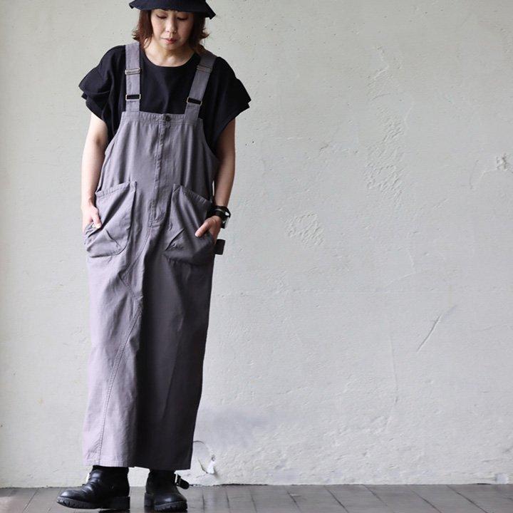 サロペット スカート マキシ丈 かっこいい レディース リメイク 古着 風 ビッグポケット 肩ひも落ちない しっかり 丈夫 パティ OAR’S オールズの画像