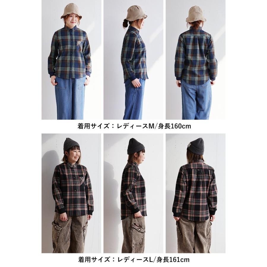 PATY ネルシャツ 暖かい 裏フリース レディース 長袖 袖リブ 折り返す