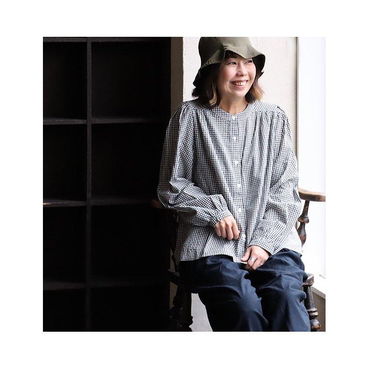 プルオーバーシャツ ノーカラー シャツ 長袖 レディース 着痩せ ギンガムチェック 綿100％ コットン 薄手 体型カバー カジュアル | PATY | 15