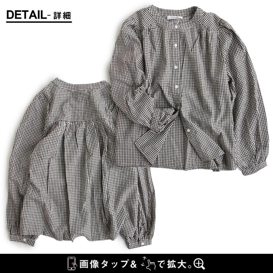 プルオーバーシャツ ノーカラー シャツ 長袖 レディース 着痩せ ギンガムチェック 綿100％ コットン 薄手 体型カバー カジュアル | PATY | 17