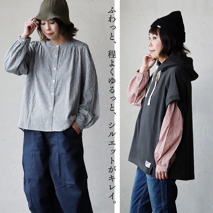 プルオーバーシャツ ノーカラー シャツ 長袖 レディース 着痩せ ギンガムチェック 綿100％ コットン 薄手 体型カバー カジュアル | PATY | 07