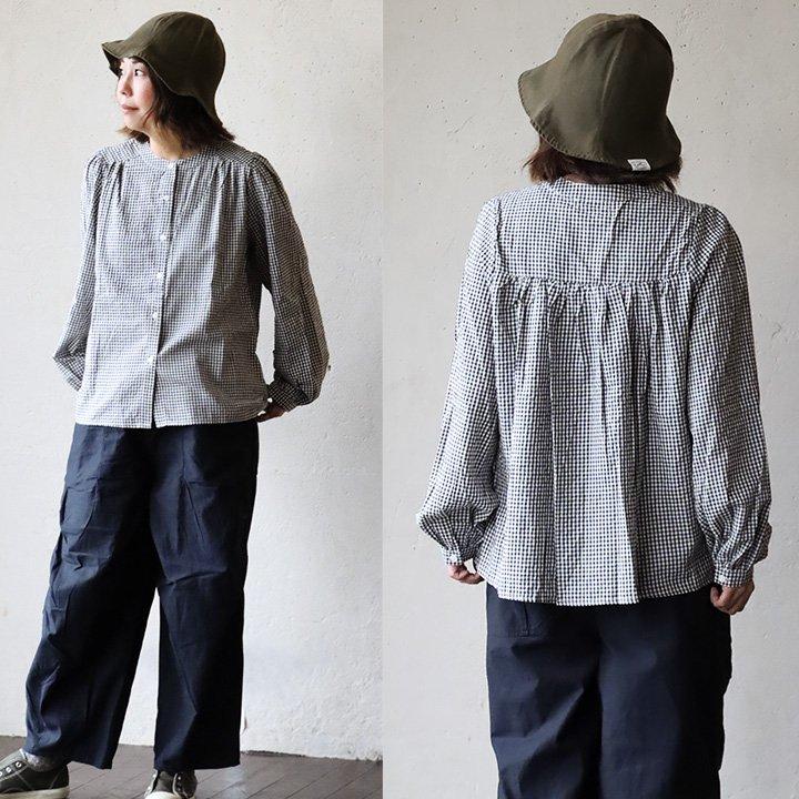 プルオーバーシャツ ノーカラー シャツ 長袖 レディース 着痩せ ギンガムチェック 綿100％ コットン 薄手 体型カバー カジュアル | PATY | 08