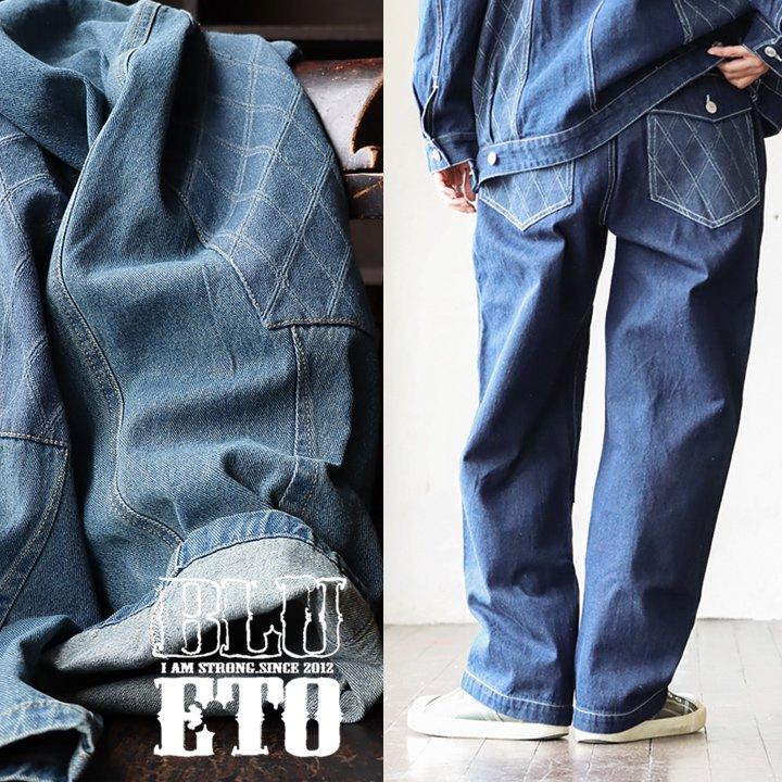 パンツ ストレート レディース ジーンズ ワーク ウエスト 紐 10オンス ノンストレッチ ジャガードデニム ワイド BLUETO ブルート | PATY